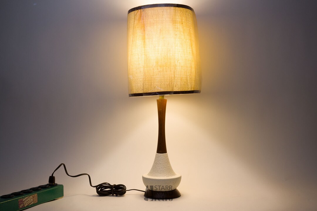 Mid Century Modern Bedside Lamp Teak and White Textured Etsy