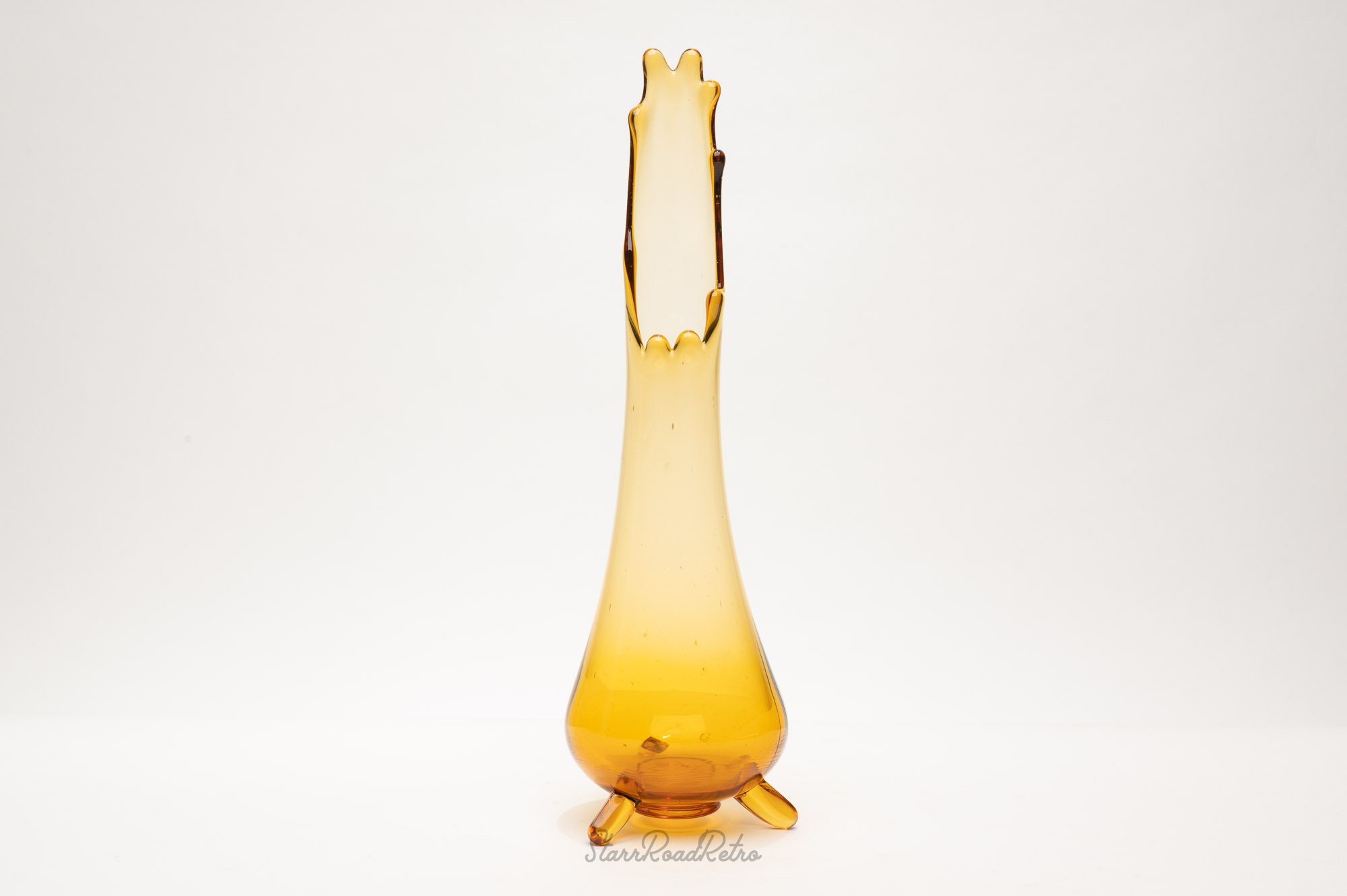 Mid Century Swung Vase Amber Yellow Three Legs L.E. Smith Etsy