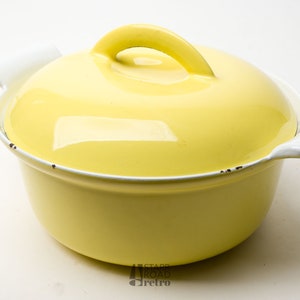 Vintage Descoware, Yellow Enameled Cast Iron, Casserole, Covered, 7 Inch, 1970s