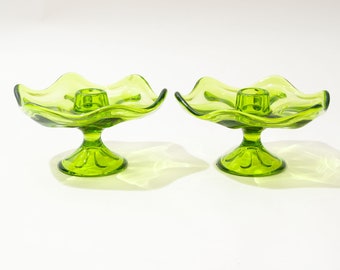 Pair of Vintage Candle Holders, Green, Viking