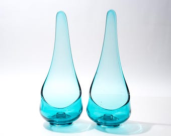 Midcentury Candle Holders, Viking Glass, Taperglow, Blue, SOLD INDIVIDUALLY