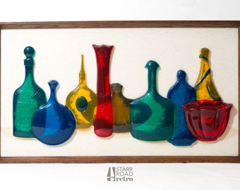 Vintage MCM Framed Artwork, "Modern Bottles", by Windsor Art Products, Framed Wall Art, 32"x18", 1960s