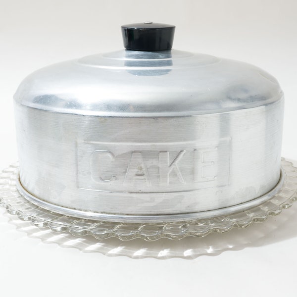 Midcentury Cake Dome, Aluminum Cover on Glass Plate