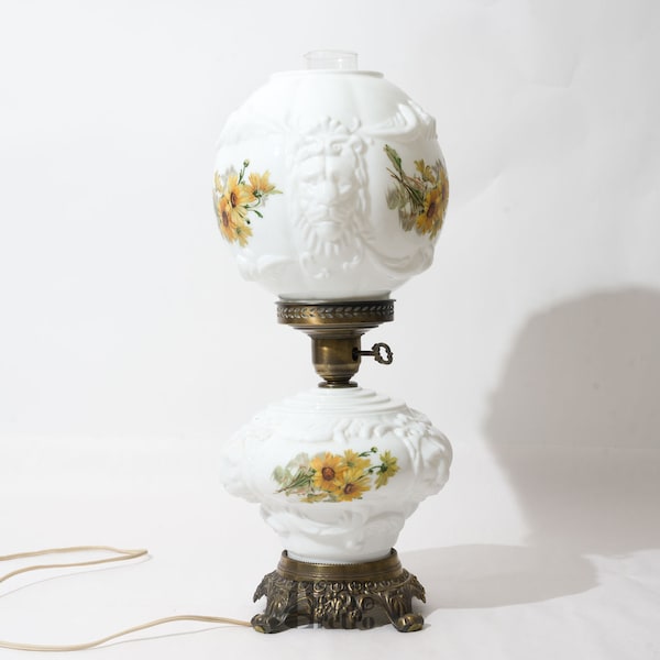 Vintage Gone With The Wind Lamp With Lion Head Detail and Floral Graphics