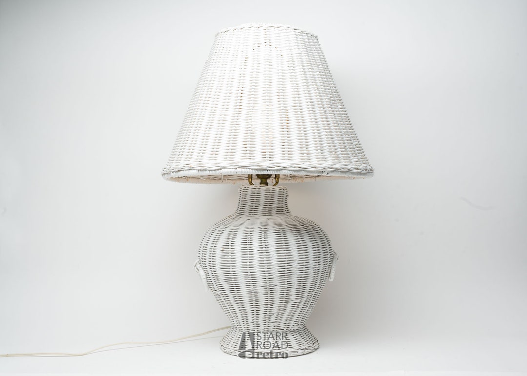 Vintage Wicker Lamp, White - Etsy