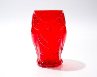 Midcentury Owl Tumbler, Red Glass, Morgantown