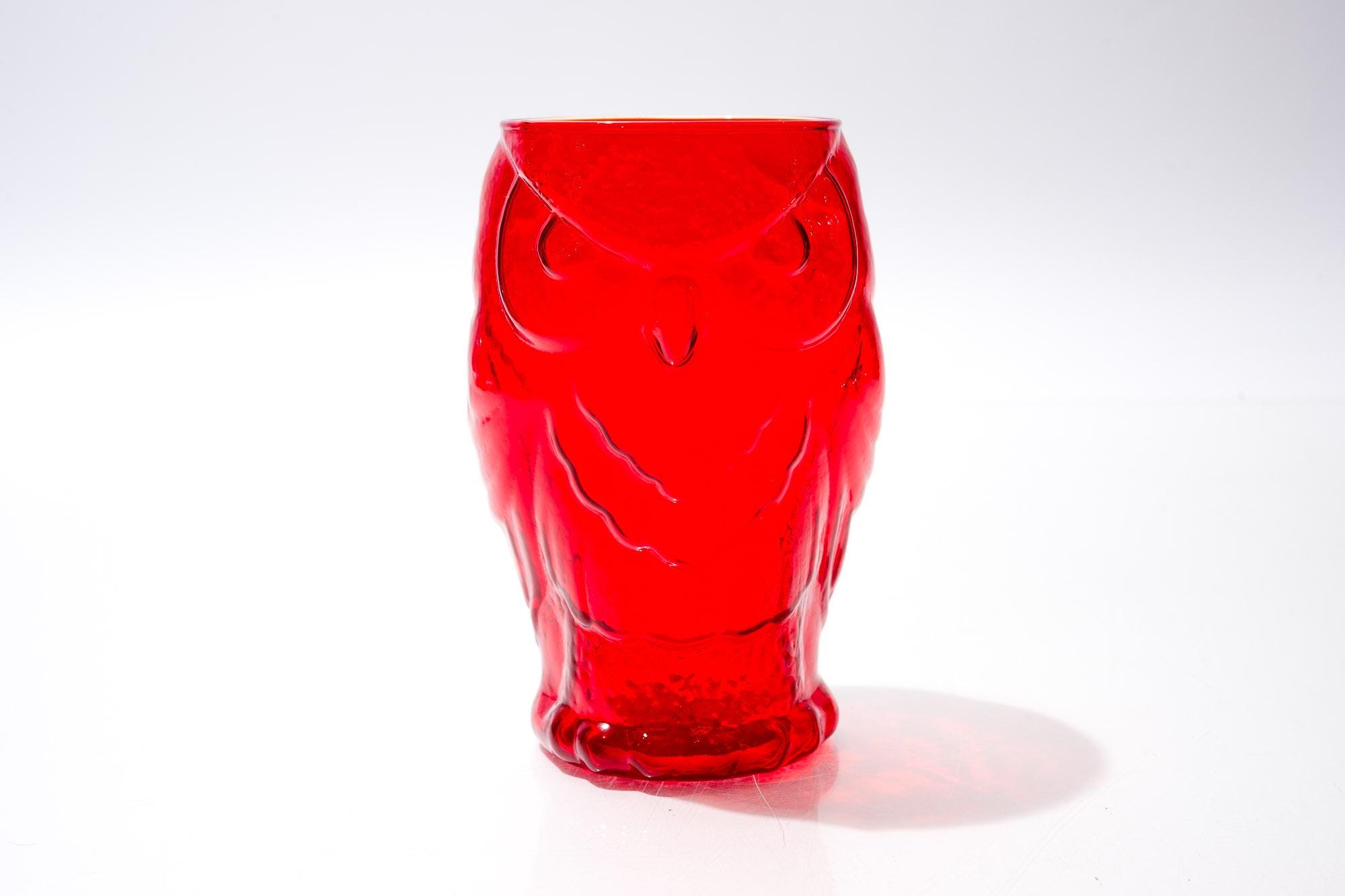 Midcentury Owl Tumbler, Red Glass, Morgantown