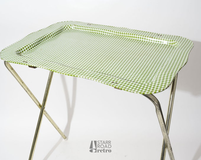 Vintage TV Tray With Legs, Folding, Green and White Houndstooth Etsy