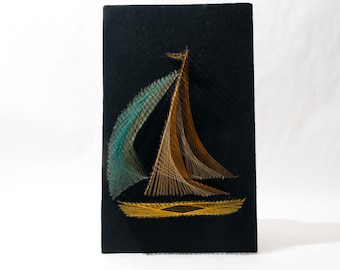 Vintage String Art, Sailboat, Wall Art c.1970s