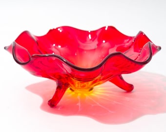 Midcentury Glass Bowl, Wavy Top, Three-Toed, Fenton