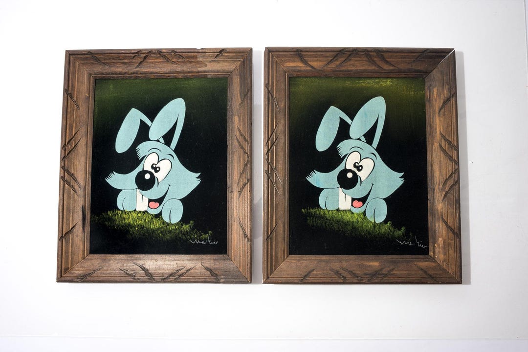Vintage Velvet Art, Blue Bunny, Rabbit, Framed, Sold Separately - Etsy