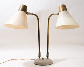 MCM Two Head Fiberglass Shade Desk Lamp, Prescolite, Adjustable, Works, 1950s, 1960s