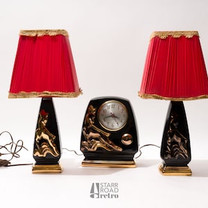 Midcentury Clock and Lamp Set, Gazelle, Sessions, Vintage