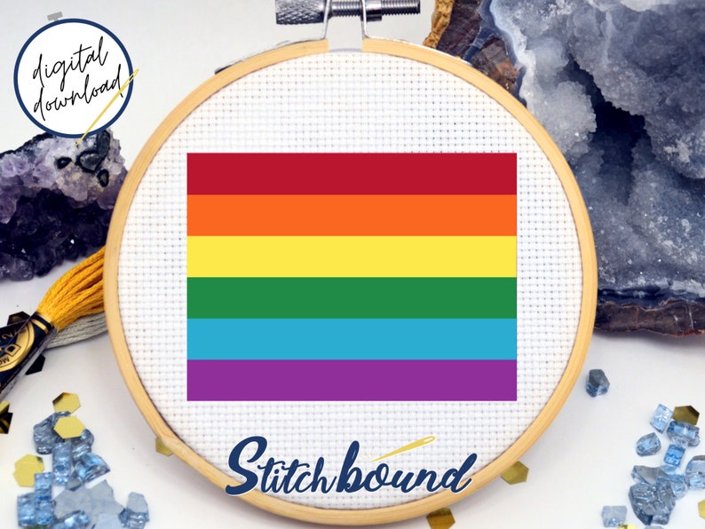 Gay Pride Flag Mini Cross Stitch Pattern DIY Pins and Patches Digital Download