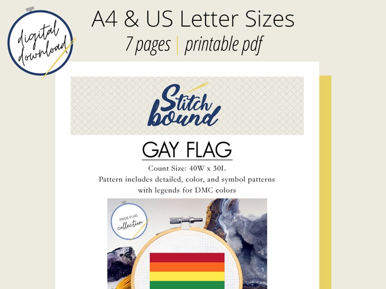 Gay Pride Flag Mini Cross Stitch Pattern DIY Pins and Patches Digital Download