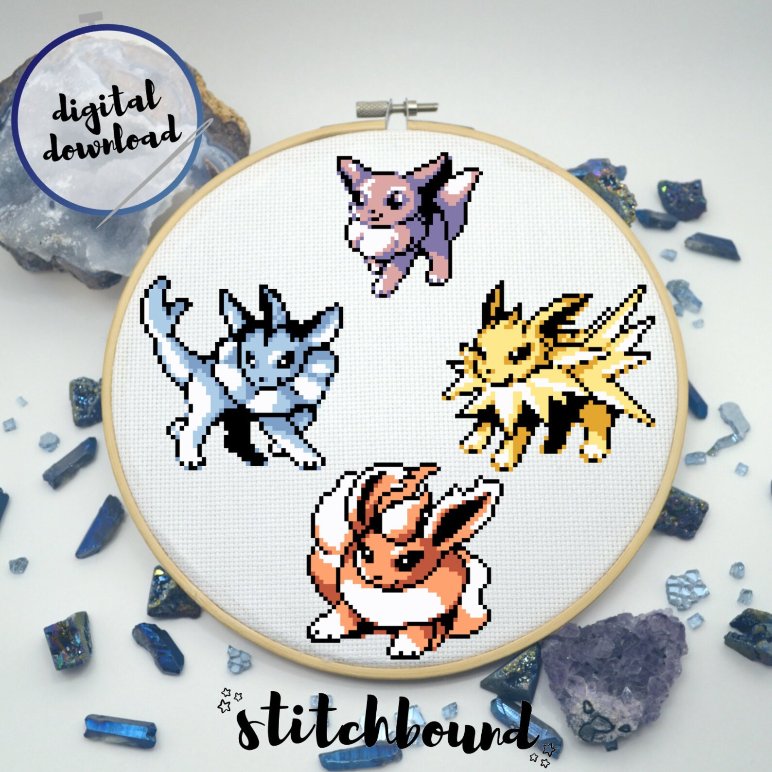 Pokemon Eeveelutions Generation 1 Mini Cross Stitch Pattern Etsy