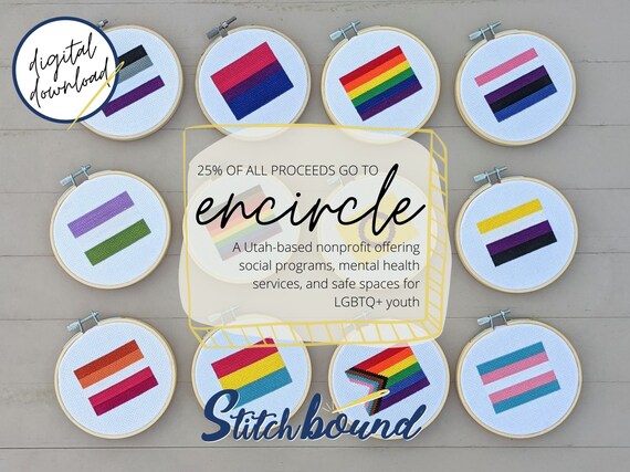 Gay Pride Flag Mini Cross Stitch Pattern DIY Pins and Patches Digital Download