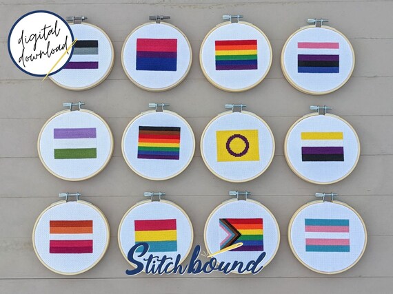 Gay Pride Flag Mini Cross Stitch Pattern DIY Pins and Patches Digital Download