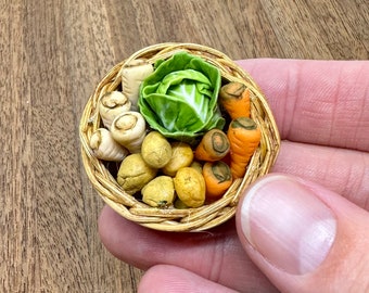 Miniature handmade mixed vegetable basket, 1/12 scale