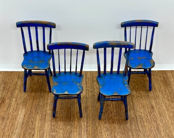 Miniature handmade set of country style chairs, 1/12 scale