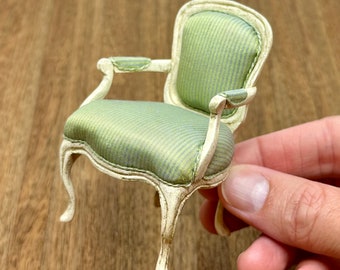 Miniature handmade upholstered chair, 1/12 scale