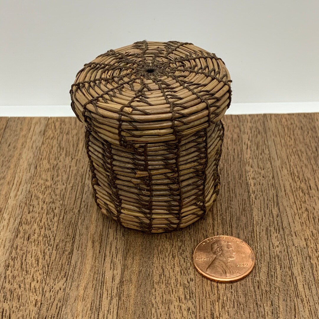 Hand Woven Basket With Lid, 1/12 Scale Etsy