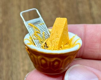 Miniature handmade grated cheese in bowl, 1/12 scale