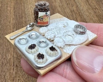 Miniature handmade mince pie prep board, 1/12 scale