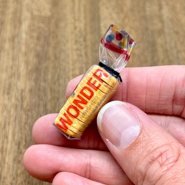 Miniature handmade loaf of Wonder bread, 1/12 scale