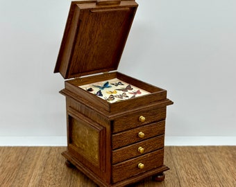 Miniature handmade Taller Targioni butterfly display cabinet, 1/12 scale