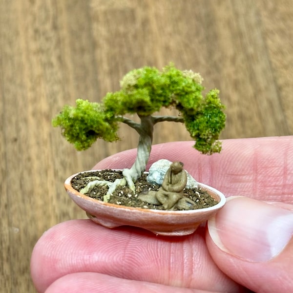 Miniature handmade bonsai tree, 1/12 scale