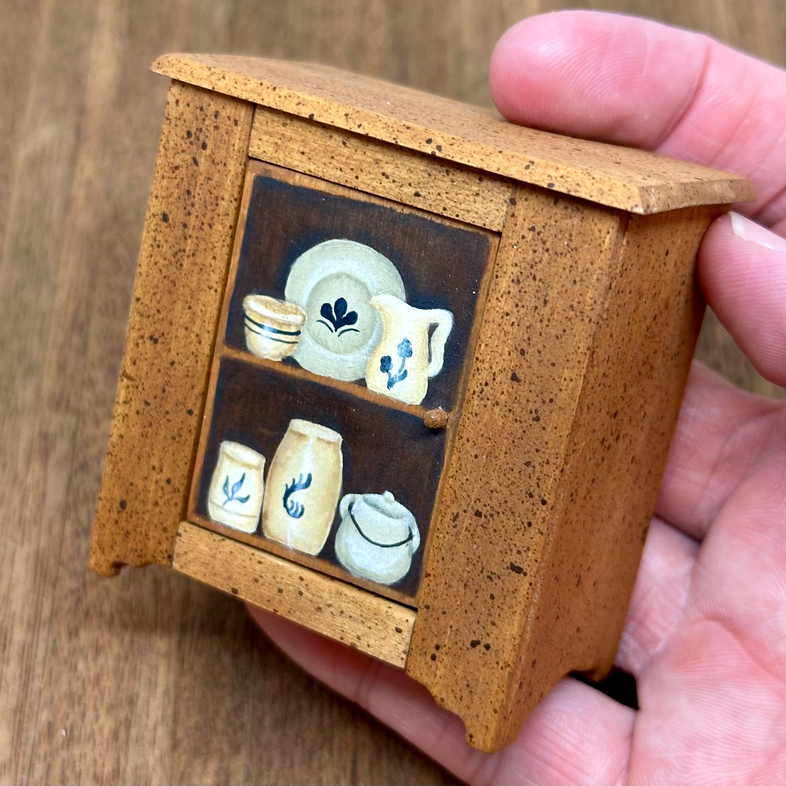Miniature hand painted country cupboard, 1/12 scale