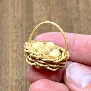 Miniature handmade basket of eggs, 1/12 scale