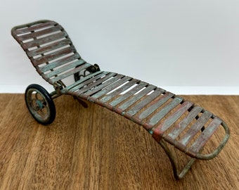 Miniature handmade retro lawn chaise, 1/12 scale