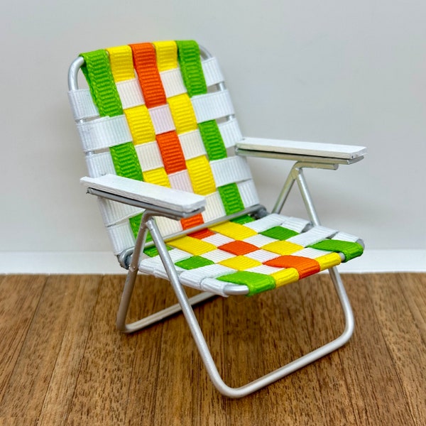 Miniature handmade retro lawn chair, 1/12 scale