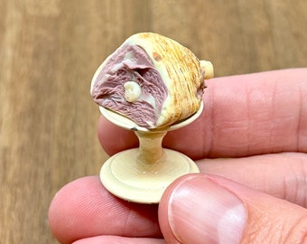 Miniature handmade carved ham on stand, 1/12 scale