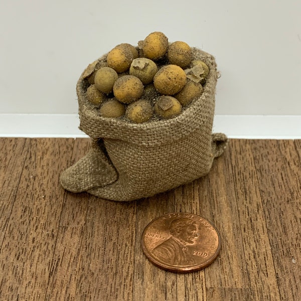 Miniature handmade sack of potatoes, 1/12 scale