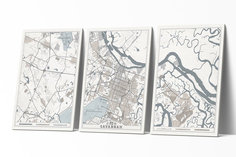 SAVANNAH GA Canvas Print Large Wall Art Savannah Map Etsy