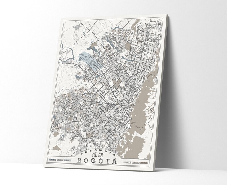 BOGOT\u00c1 Colombia Canvas Map Bogot\u00e1 City Street Map Pastel Light Wall Art Oversized Neutral White Gray Beige Minimalist Ready to Hang