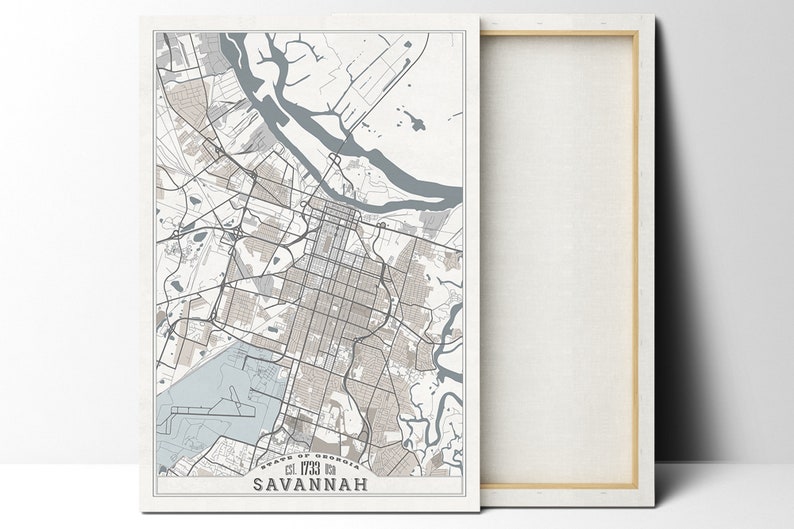 SAVANNAH GA Canvas Print Large Wall Art Savannah Map Etsy