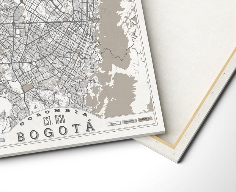 BOGOT\u00c1 Colombia Canvas Map Bogot\u00e1 City Street Map Pastel Light Wall Art Oversized Neutral White Gray Beige Minimalist Ready to Hang