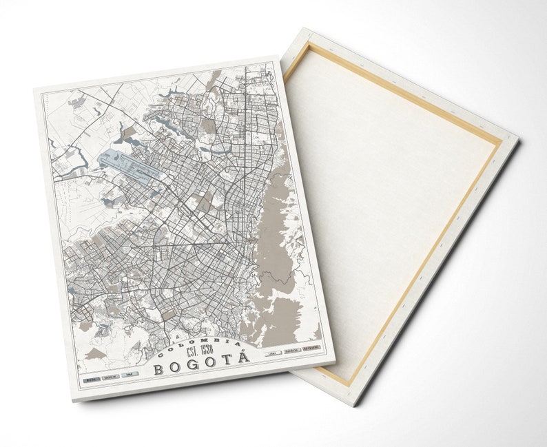 BOGOT\u00c1 Colombia Canvas Map Bogot\u00e1 City Street Map Pastel Light Wall Art Oversized Neutral White Gray Beige Minimalist Ready to Hang