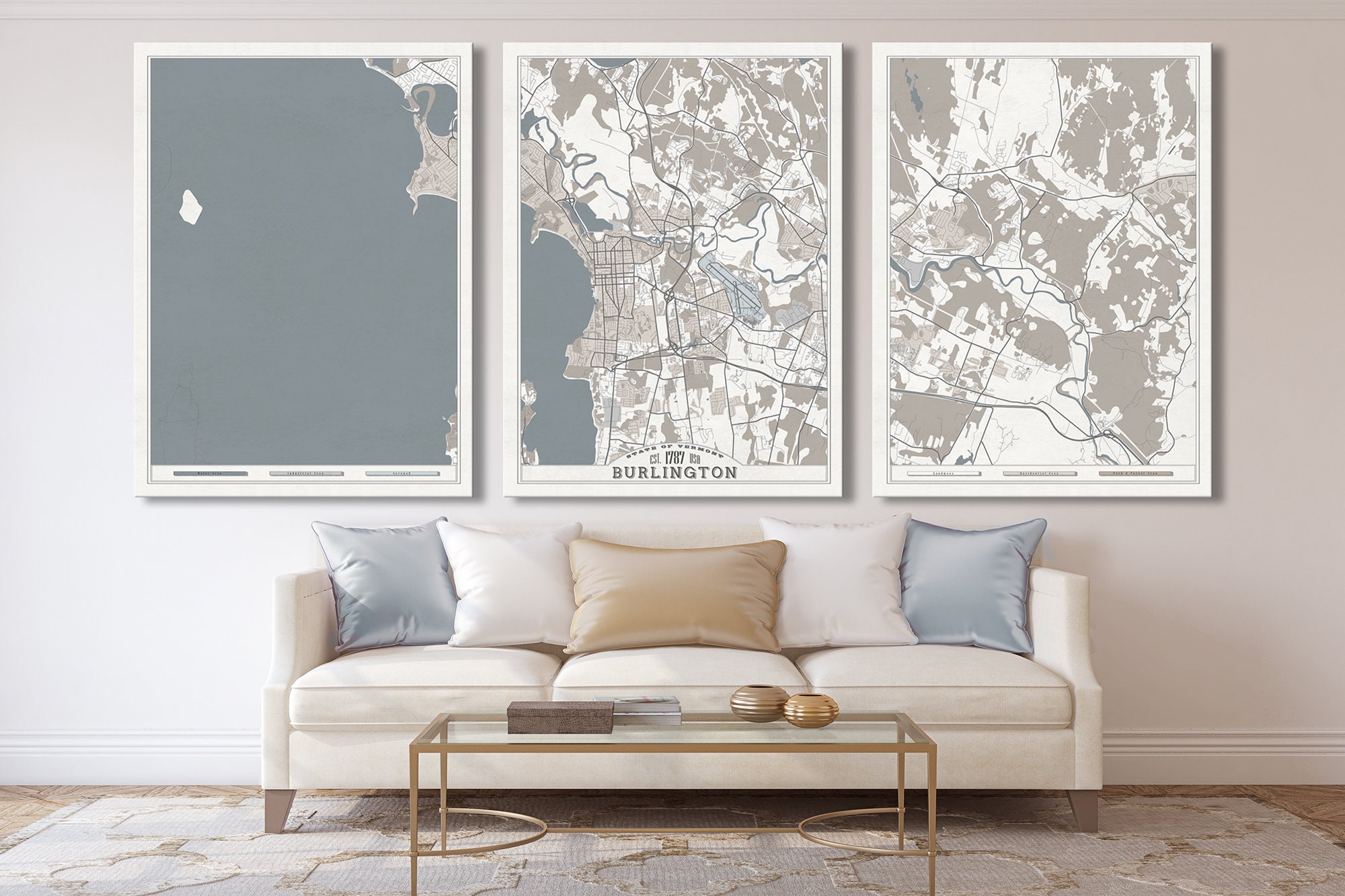 BURLINGTON VT Canvas Print Large Wall Art Vermont Map White Etsy