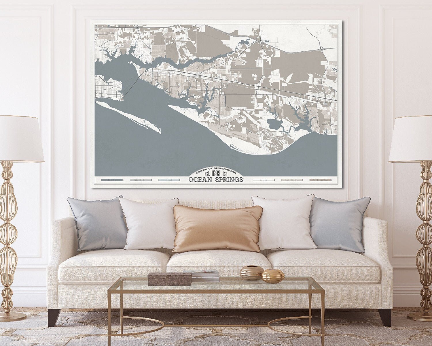OCEAN SPRINGS MS Canvas Print Mississippi City Map Soft Pastel | Etsy