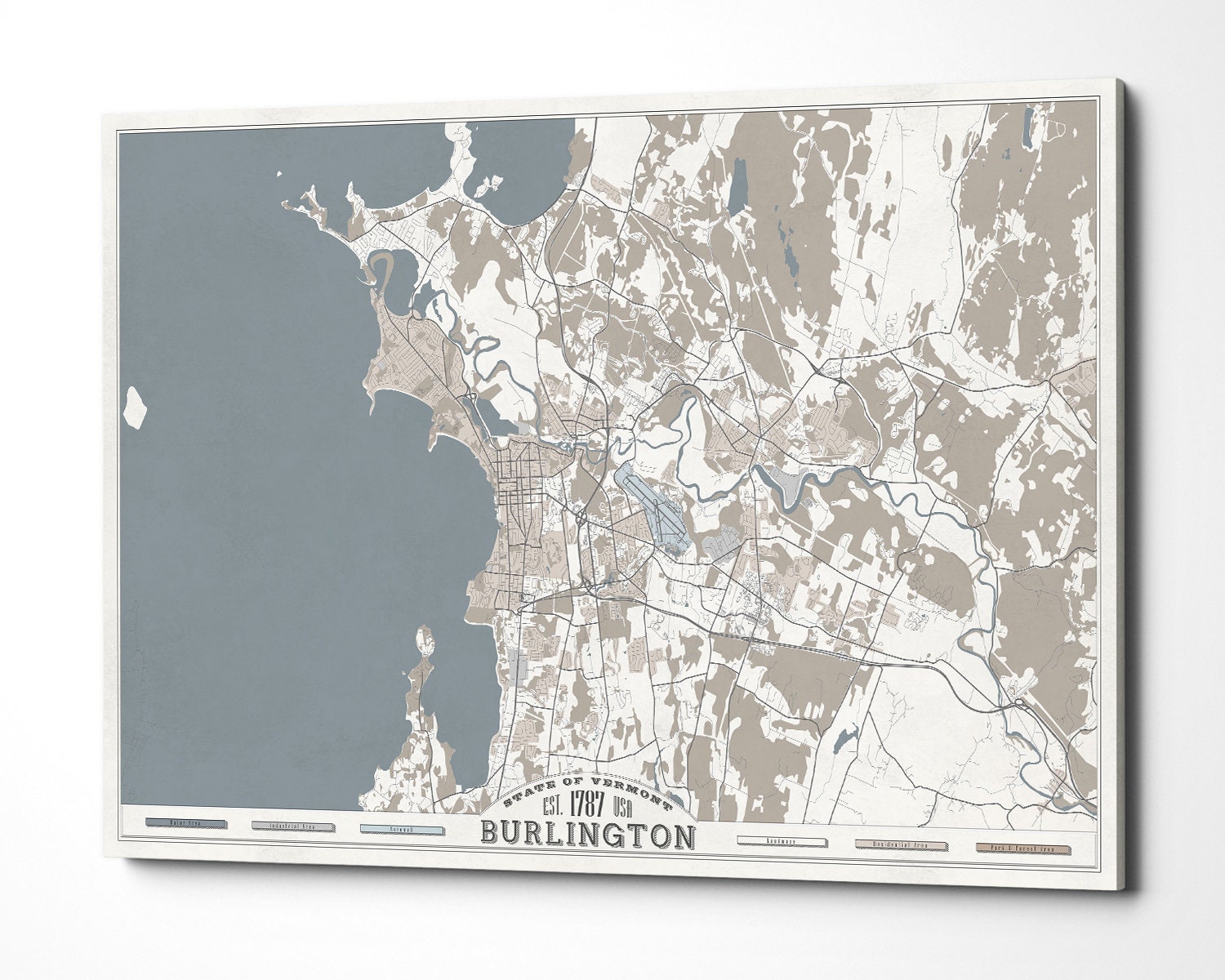 BURLINGTON VT Canvas Print Vermont City Map Pale Pastel Wall Etsy