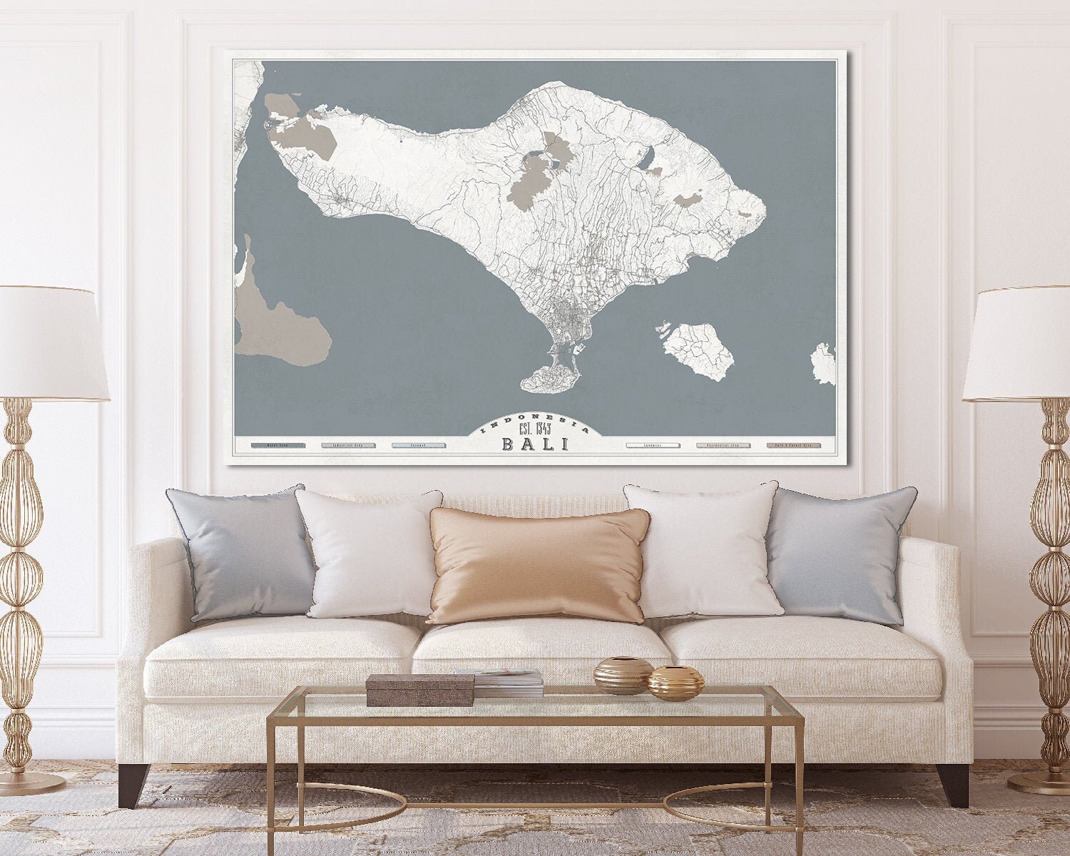 BALI Canvas Print Indonesia Denpasar Bali Map Pastel Color Etsy