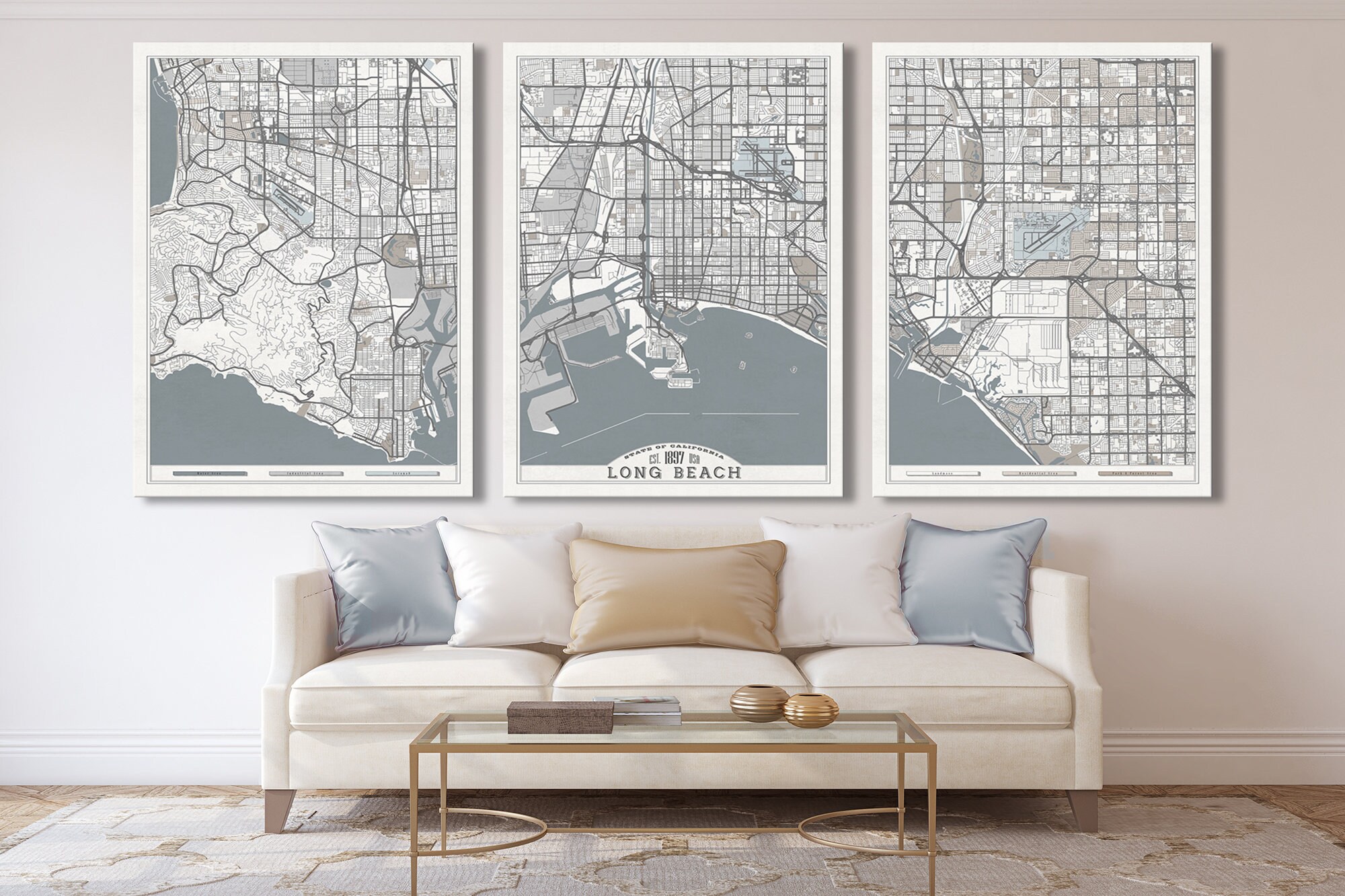 LONG BEACH CA Canvas Print Large Wall Art California Map Etsy