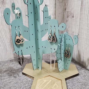 Porta orecchini cactus / orecchini in legno / verde e oro