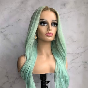 Rooted Baby Blue Human Hair Lace Front Wig