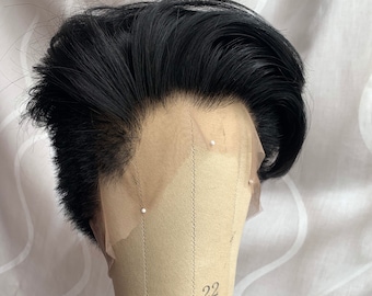 Black Full Lace Boy Men Wig Shaved Human Hair